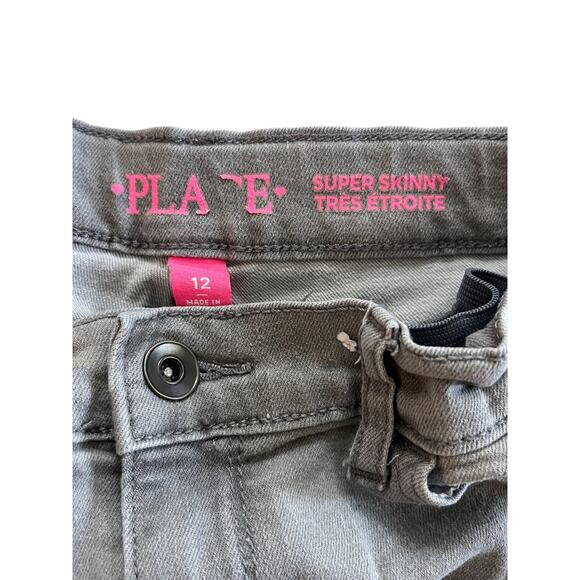 Children’s Place Super Skinny Jeans Girls Sz 12 Gray Distressed Adjustable Waist - Picture 3 of 3